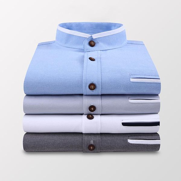 men's dress shirts summer shirt men short sleeve slim fit stand collar solid color for clothing oversized button up, White;black